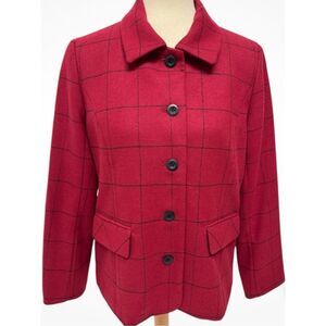Appleseed's Women's Red‎ Plaid Blazer Jacket Size 18P Petites Wool Blend